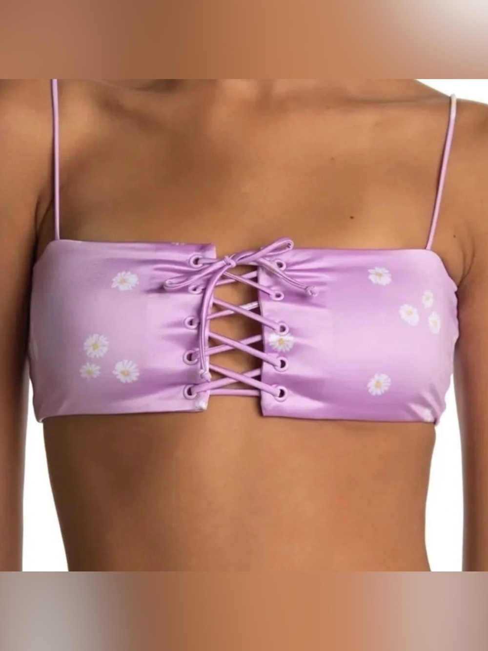 Bondeye Lilac Daisy Lace-Up Bikini Top Size M